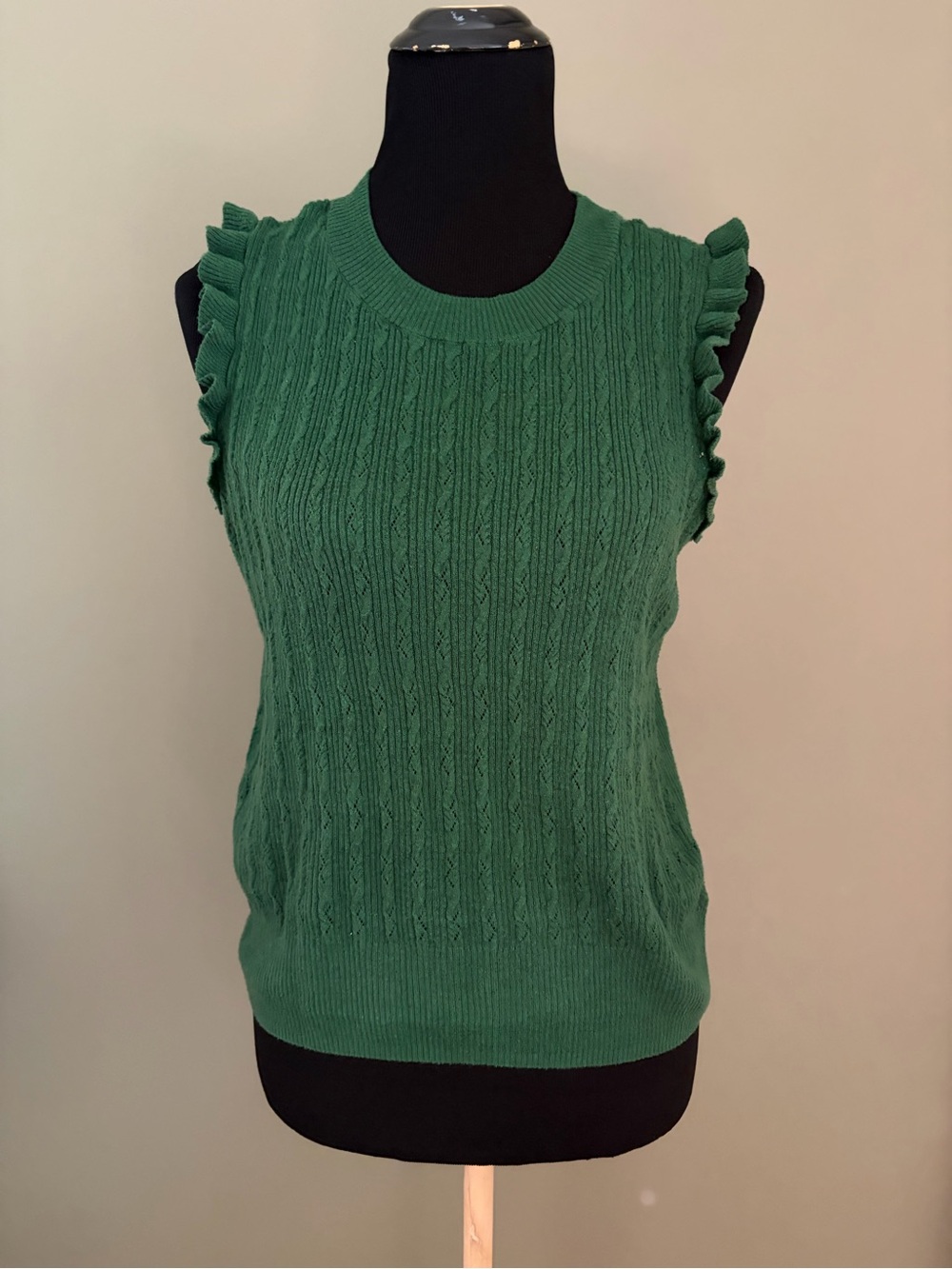 PAIGE Green Ruffle Sleeve Cable Knit Tank